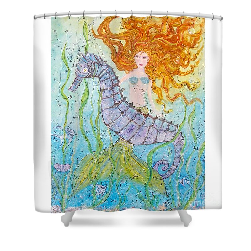 Mermaid Shower Curtain featuring the painting Mermaid Fantasy by Midge Pippel