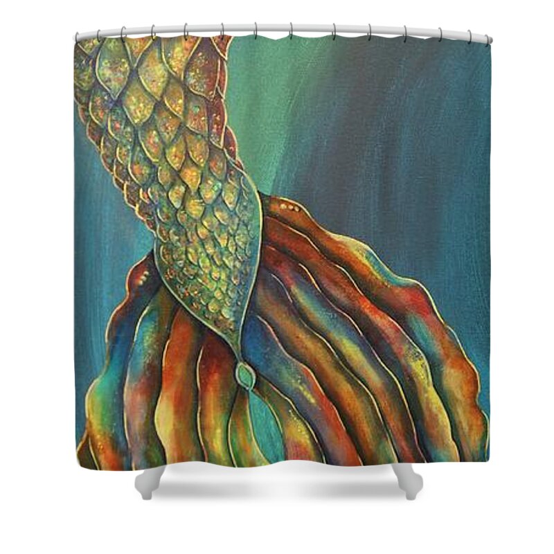 Mermaid Shower Curtain featuring the painting Mermaid Tail 1 by Reina Cottier
