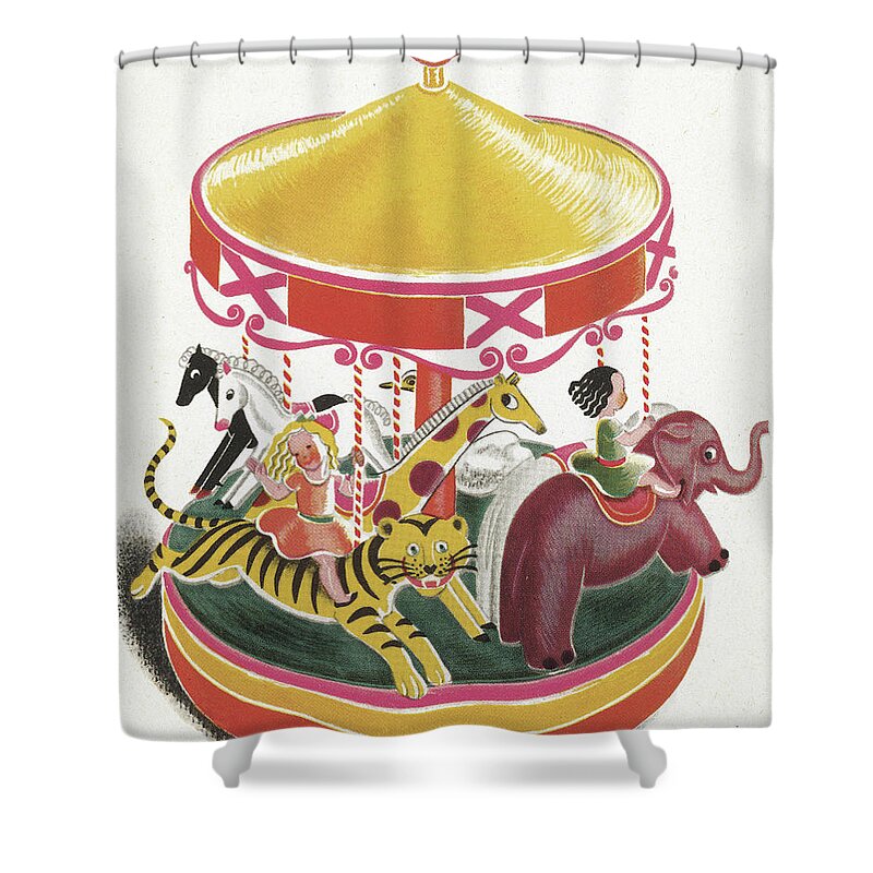 Amusement Park Shower Curtain featuring the drawing Merry-go-Round by CSA Images