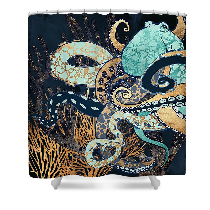 Digital Shower Curtain featuring the digital art Metallic Octopus II by Spacefrog Designs