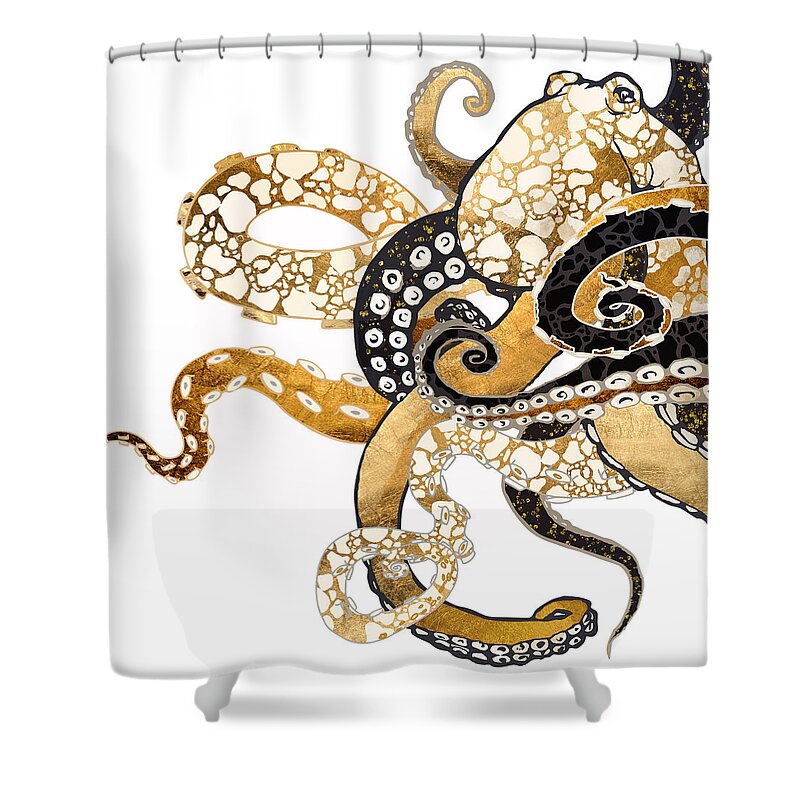 Octopus Shower Curtain featuring the digital art Metallic Octopus by Spacefrog Designs