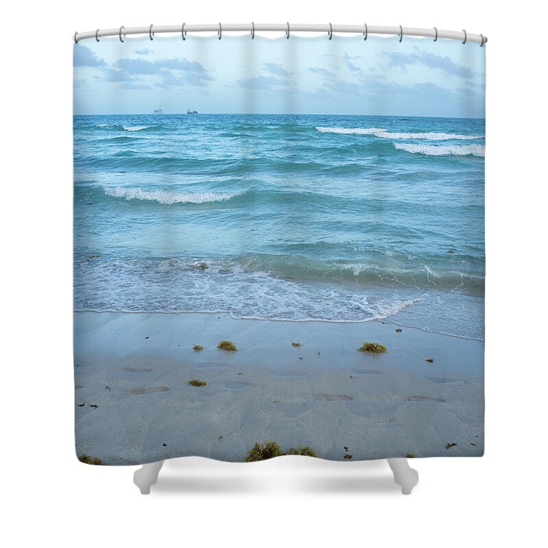 Water's Edge Shower Curtain featuring the photograph Miami Beach by Pkujiahe