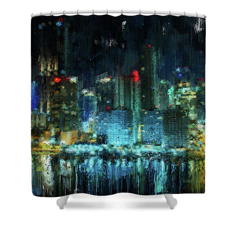 Miami Shower Curtain featuring the painting Miami Cityscape - 03 by AM FineArtPrints