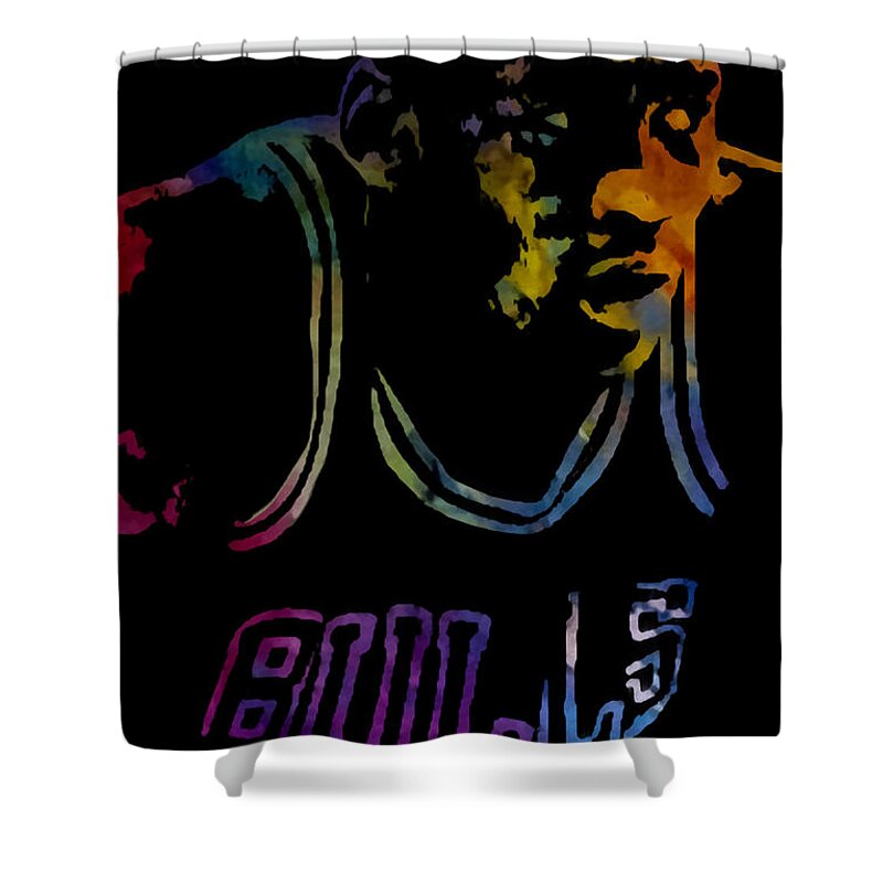 Chicago Bulls Shower Curtain featuring the mixed media Michael Jordan The Look of a Winner by Brian Reaves