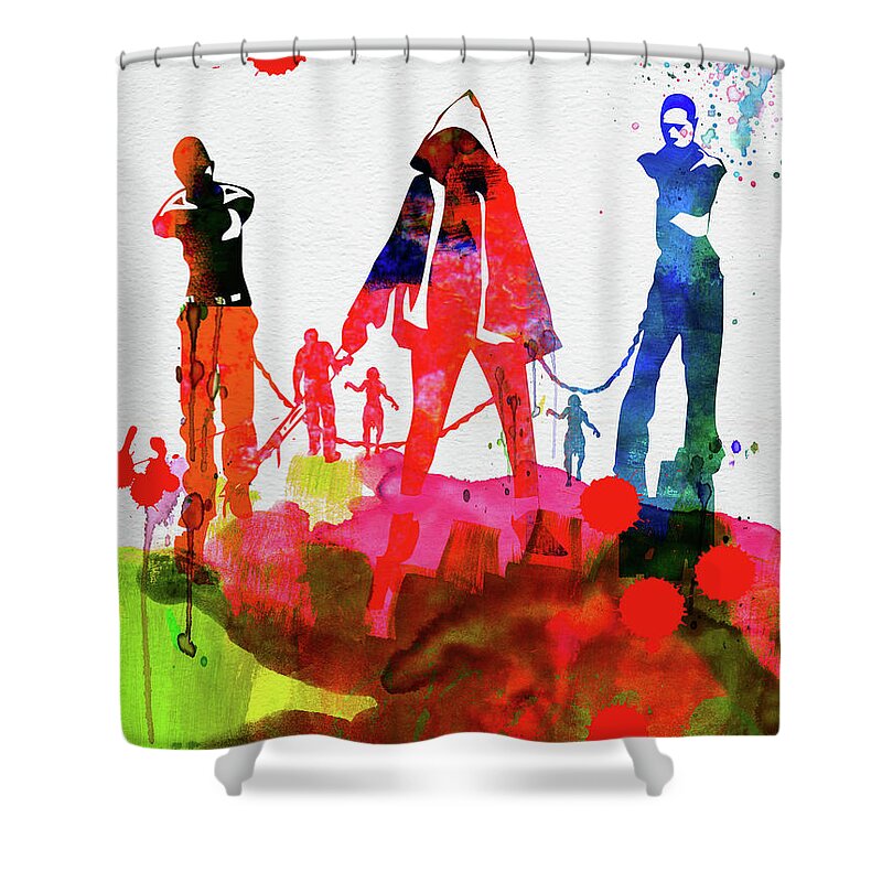 Movies Shower Curtain featuring the mixed media Michonne Watercolor by Naxart Studio
