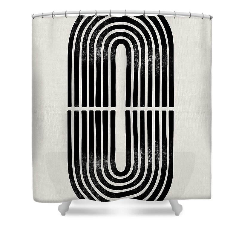 Black And White Shower Curtain featuring the mixed media Mid Century Abstract Geometric I by Naxart Studio