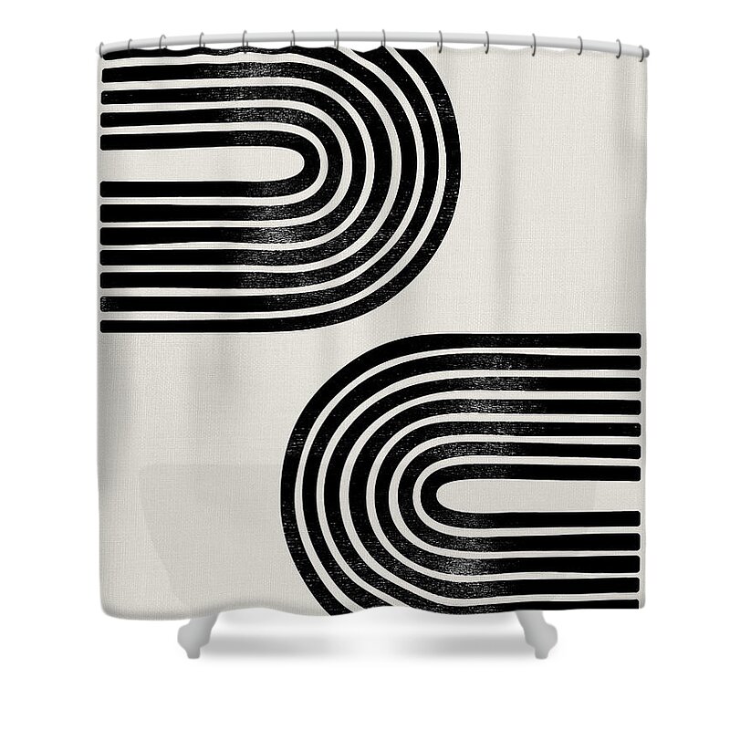 Black And White Shower Curtain featuring the mixed media Mid Century Abstract Geometric by Naxart Studio