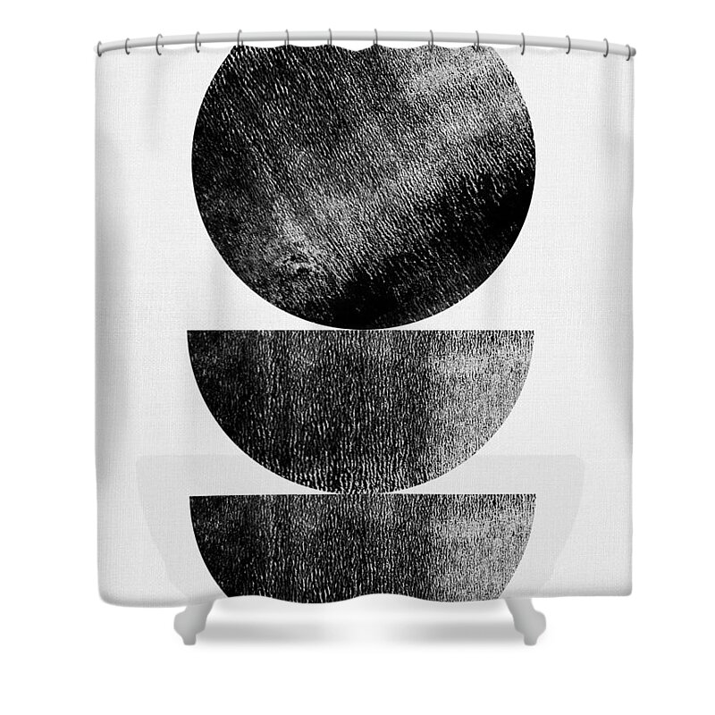 Black And White Shower Curtain featuring the mixed media Mid Century Circle and Half Circles by Naxart Studio