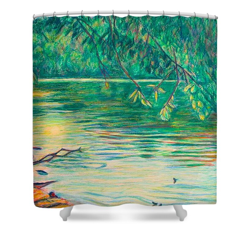 Landscape Shower Curtain featuring the painting Mid-Spring on the New River by Kendall Kessler