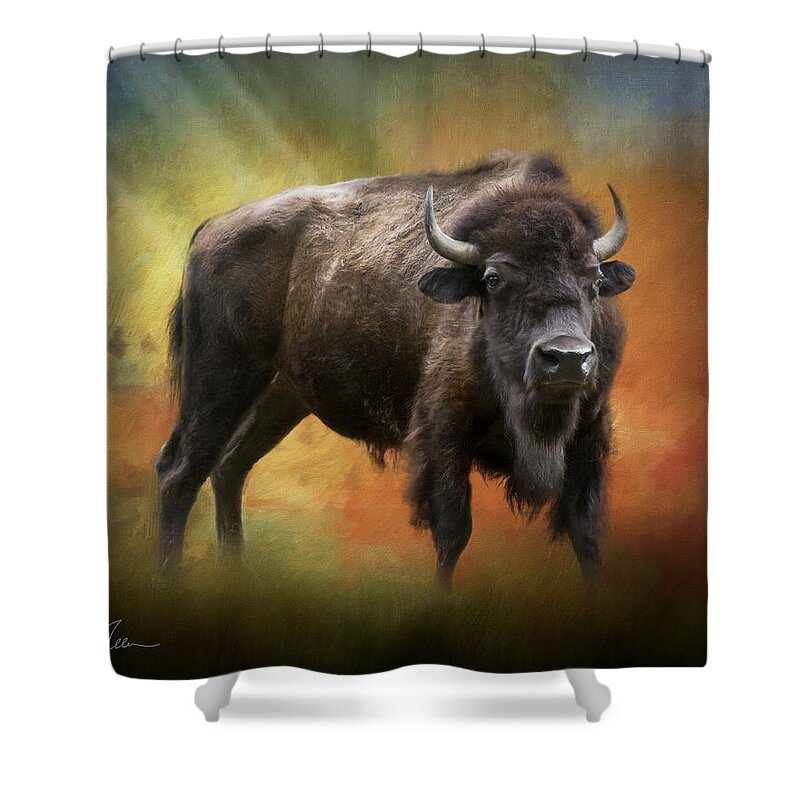 Buffalo Shower Curtain featuring the photograph Mighty Bison by Randall Allen