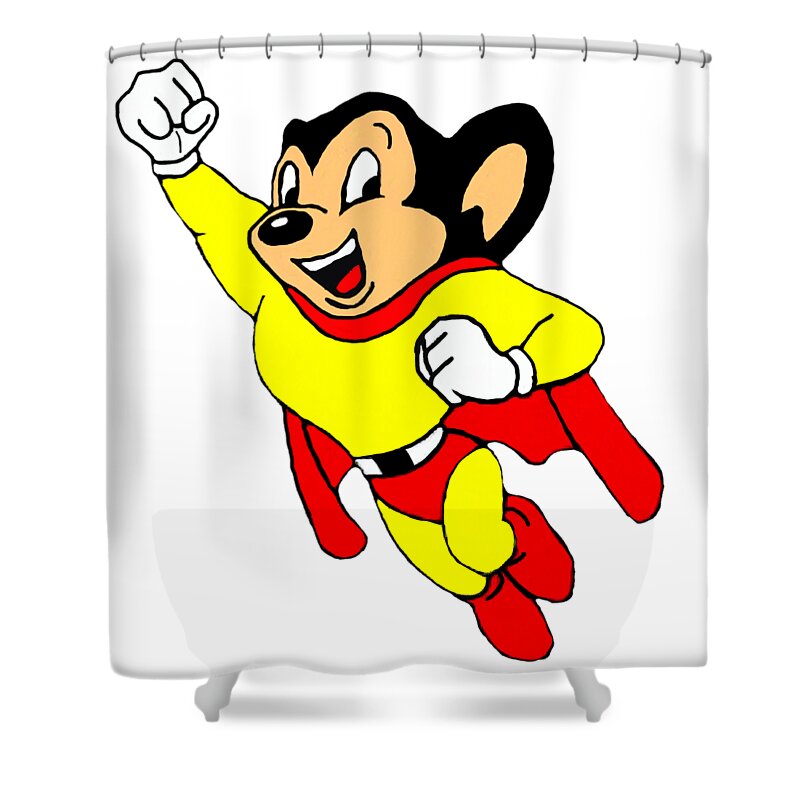 Mouse Shower Curtain featuring the mixed media Mighty Mouse Small But Mighty by Movie Poster Prints