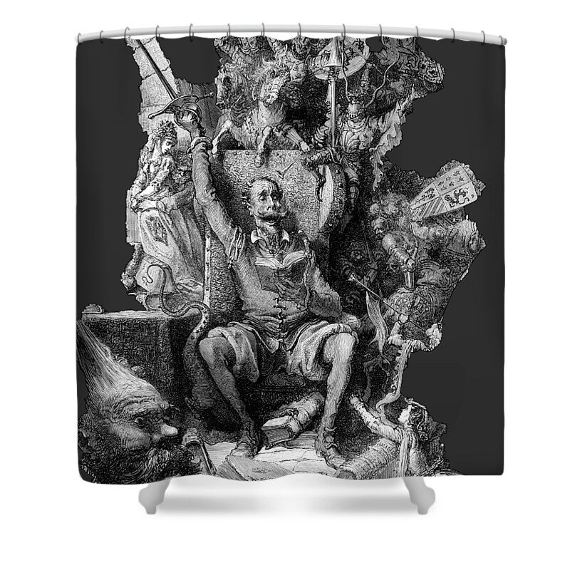 Don Quixote Shower Curtain featuring the painting Miguel de Cervantes Don Quixote by Gustave Dore by Rolando Burbon