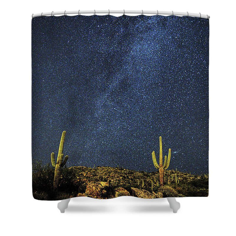 Tucson Shower Curtain featuring the photograph Milky Way and Cactus by Chance Kafka