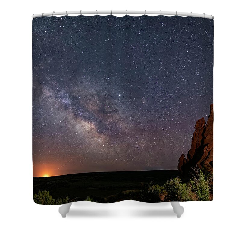 Moab Shower Curtain featuring the photograph Milky Way at Navajo Rocks by Dan Norris