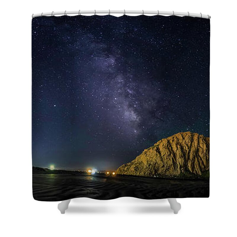 Morro Rock Shower Curtain featuring the photograph Milky Way over Morro Rock by Mike Long