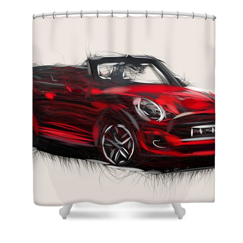 Mini Shower Curtain featuring the digital art Mini Cabrio Draw by CarsToon Concept