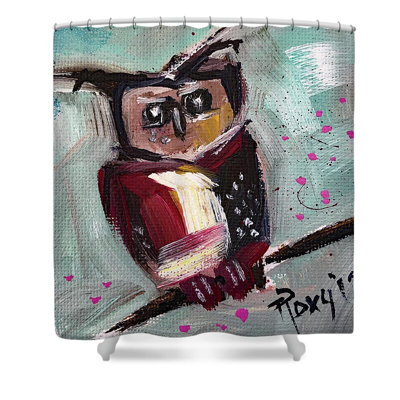 Owl Shower Curtain featuring the painting Mini Owl 1 by Roxy Rich