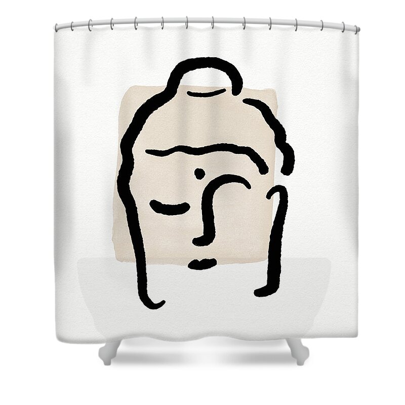 Minimal Shower Curtain featuring the mixed media Minimal Buddha 4- Art by Linda Woods by Linda Woods