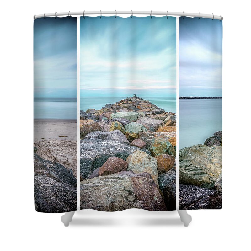 Beach Shower Curtain featuring the photograph Mission Beach Jetty Triptych by Joseph S Giacalone
