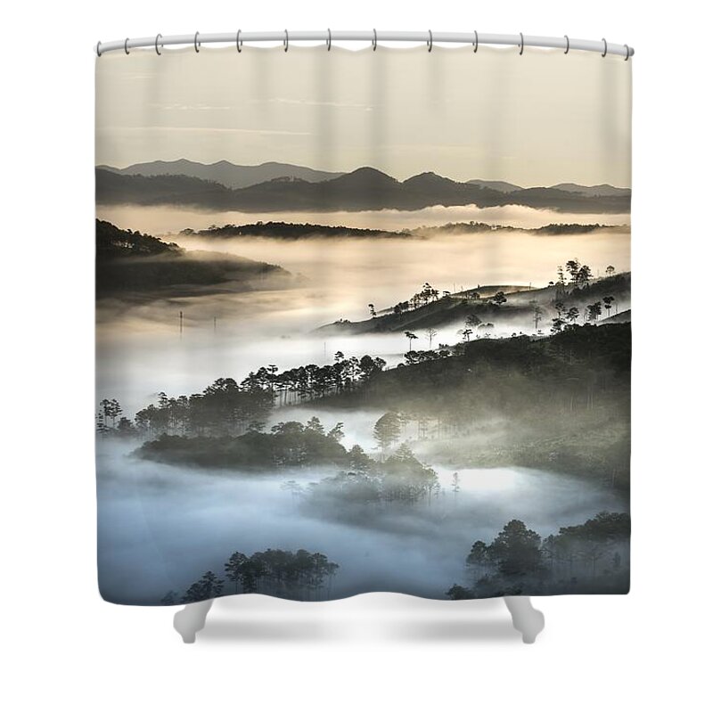 Landscape Shower Curtain featuring the photograph Mist by Top Wallpapers