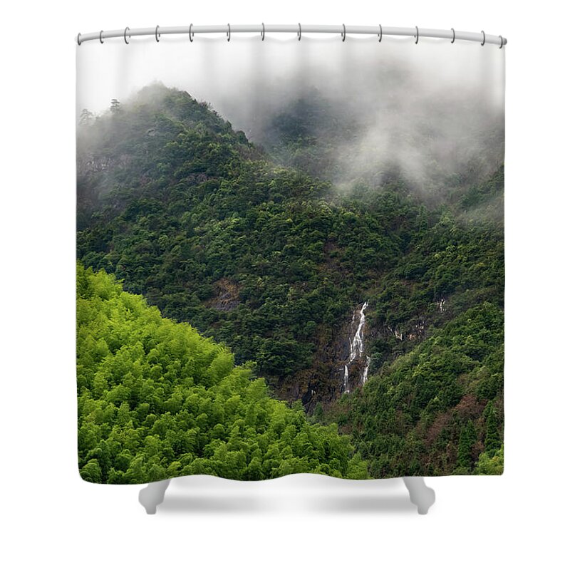 Waterfall Shower Curtain featuring the photograph Misty Mountain Waterfall by William Dickman