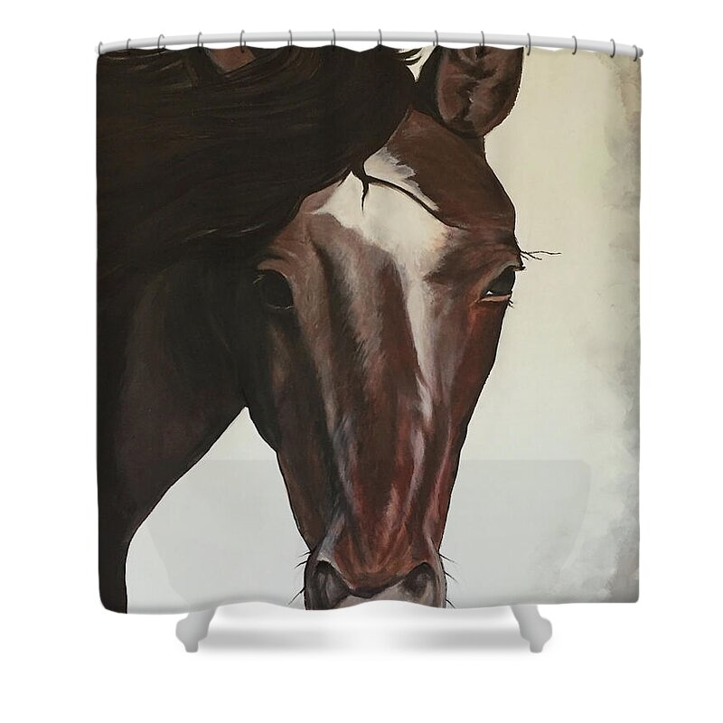 Horse Shower Curtain featuring the painting Misty My Horse by Barbara Andrews