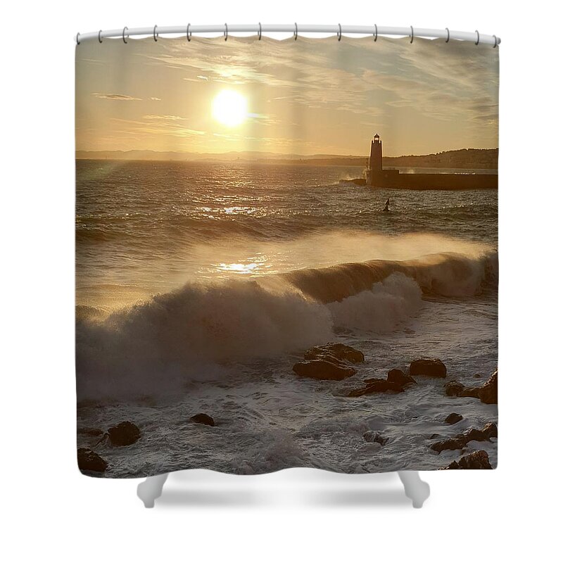 Shoreline Shower Curtain featuring the photograph Misty Waves by Andrea Whitaker