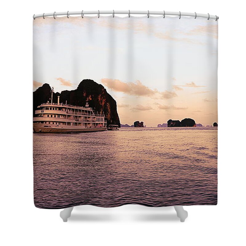 Vietnam Shower Curtain featuring the photograph Mixed Tones Gulf of Tonkin Au Co Cruise by Chuck Kuhn