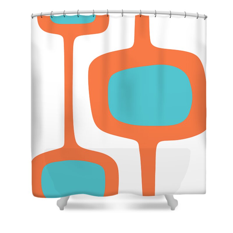  Shower Curtain featuring the digital art Mod Pod Three in Turquoise and Orange by Donna Mibus