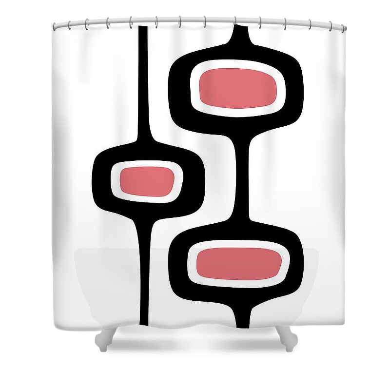 Mid Century Shower Curtain featuring the digital art Mod Pod Three in Pink by Donna Mibus