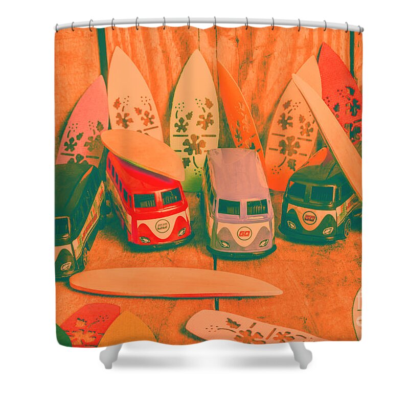 Vintage Shower Curtain featuring the photograph Modelling a surfing vacation by Jorgo Photography