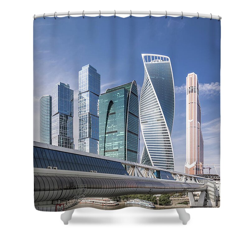 Downtown District Shower Curtain featuring the photograph Modern Skyscrapers In Moscow by Yongyuan Dai
