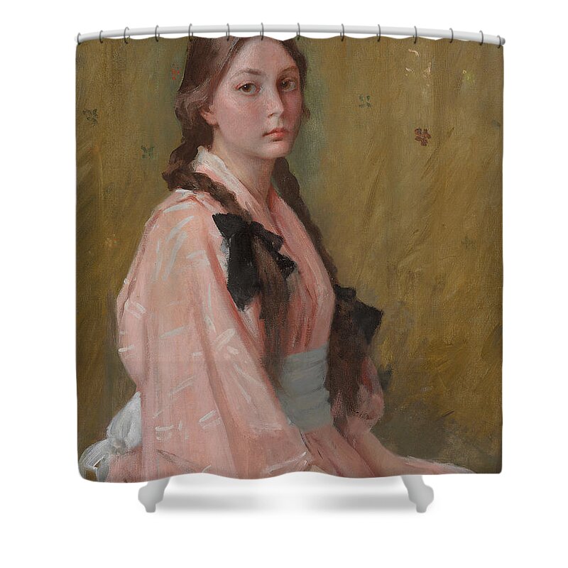 Pink Shower Curtain featuring the painting Mona, Daughter Of Mrs R William Merritt Chase, 1894 By William Merritt Chase by William Merritt Chase