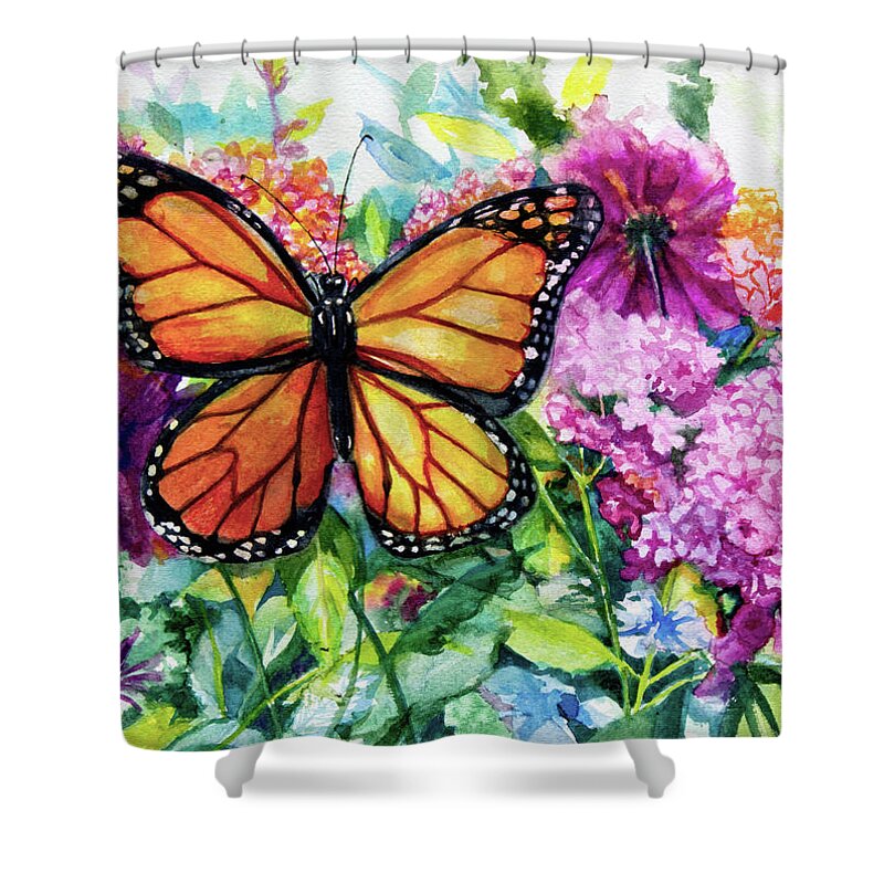 Monarch Shower Curtain featuring the painting Monarch in the Garden by Patricia Allingham Carlson