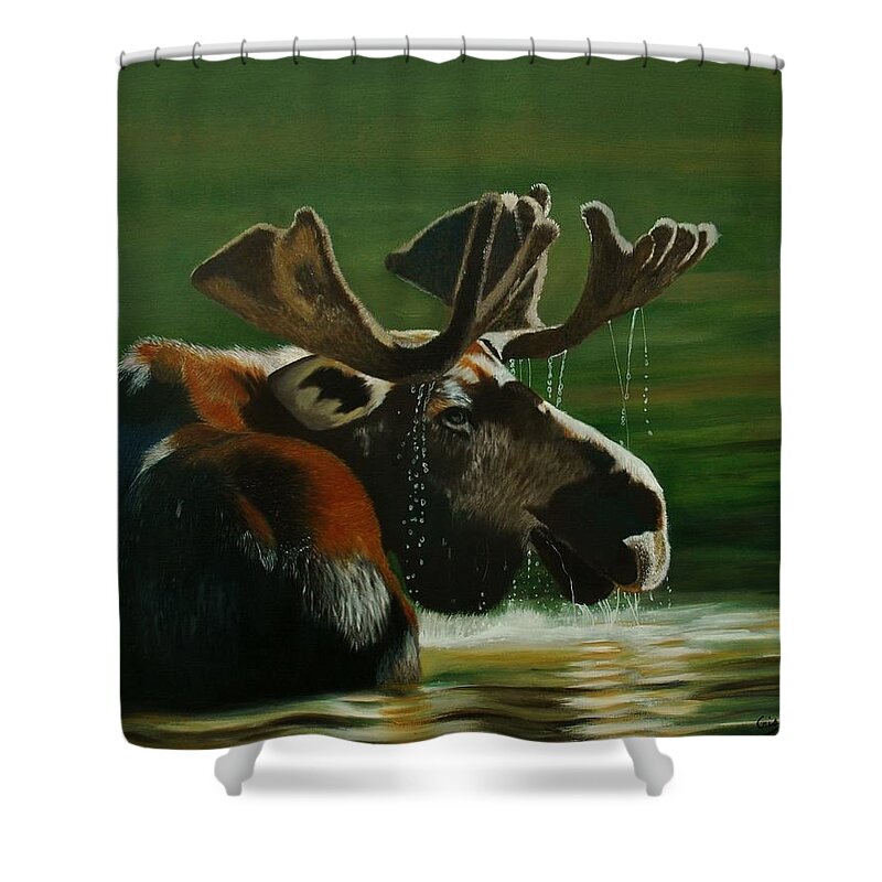 Moose Shower Curtain featuring the painting Monarque by Jean Yves Crispo