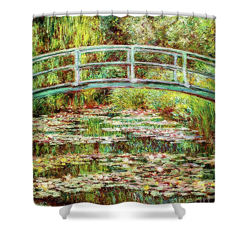 Monet Bridge Over A Pond Of Water Lilies Shower Curtain featuring the painting Bridge over a Pond of Water Lilies by Monet by Claude Monet