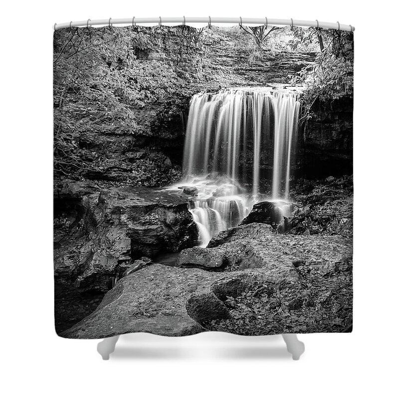 America Shower Curtain featuring the photograph Monochrome Falls of Tanyard Creek - Bella Vista Arkansas by Gregory Ballos