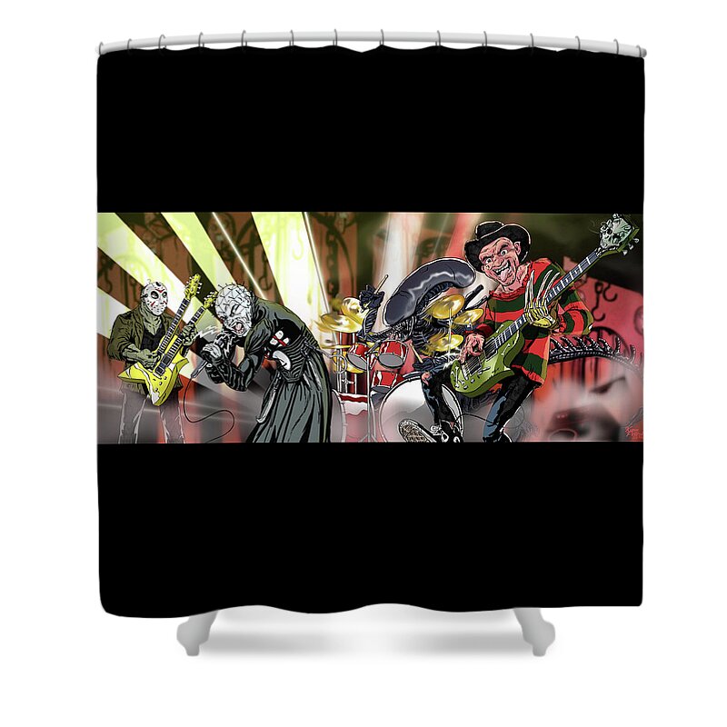 Horror Shower Curtain featuring the digital art Monsters of Rock by Kynn Peterkin