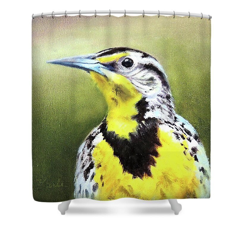 Bird Shower Curtain featuring the painting Montana Meadowlark by Marsha Karle