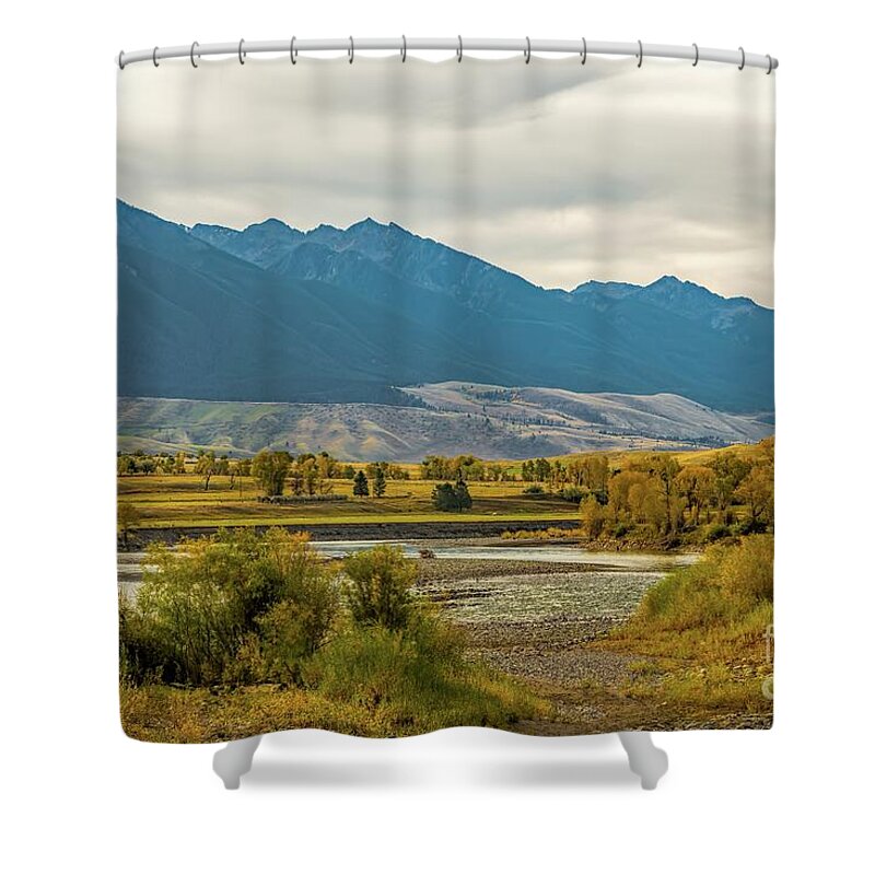 Jon Burch Shower Curtain featuring the photograph Montana Yellowstone River View by Jon Burch Photography