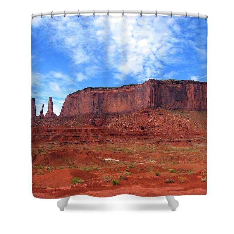 Scenics Shower Curtain featuring the photograph Monument Valley - The 3 Sisters by Traveladventure