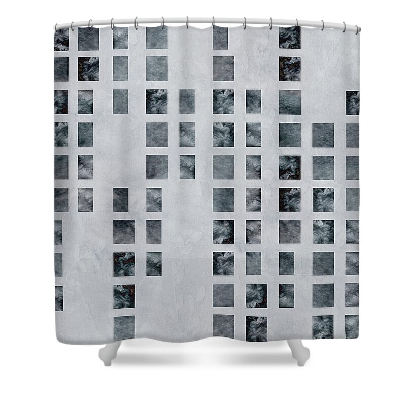 Contemporary Shower Curtain featuring the digital art Moody Blues Data Pattern by Sand And Chi