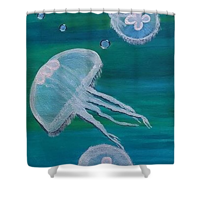 Moon Jellyfish Shower Curtain featuring the painting Moon Jellyfish by Elizabeth Mauldin