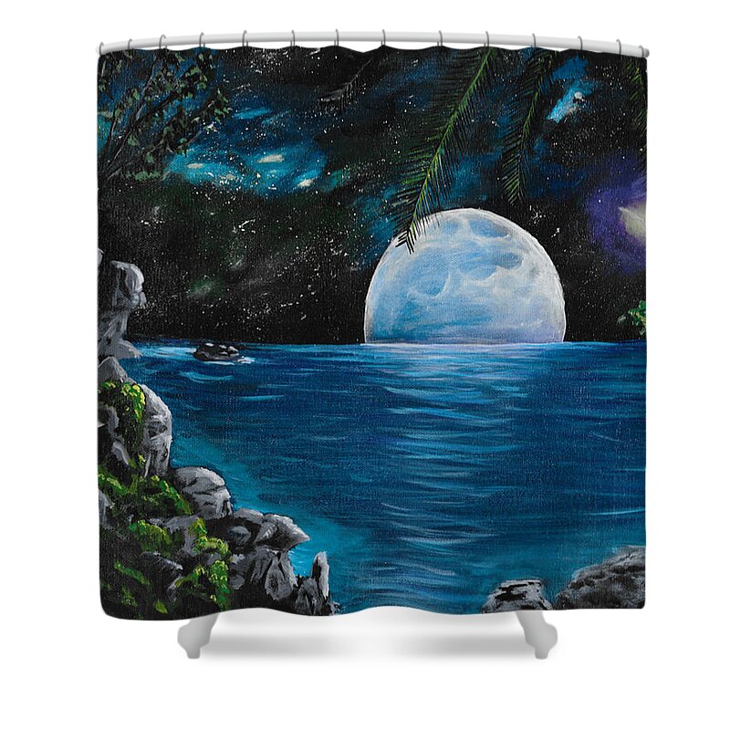 Blue Moon Shower Curtain featuring the painting Moon light Island by David Bigelow