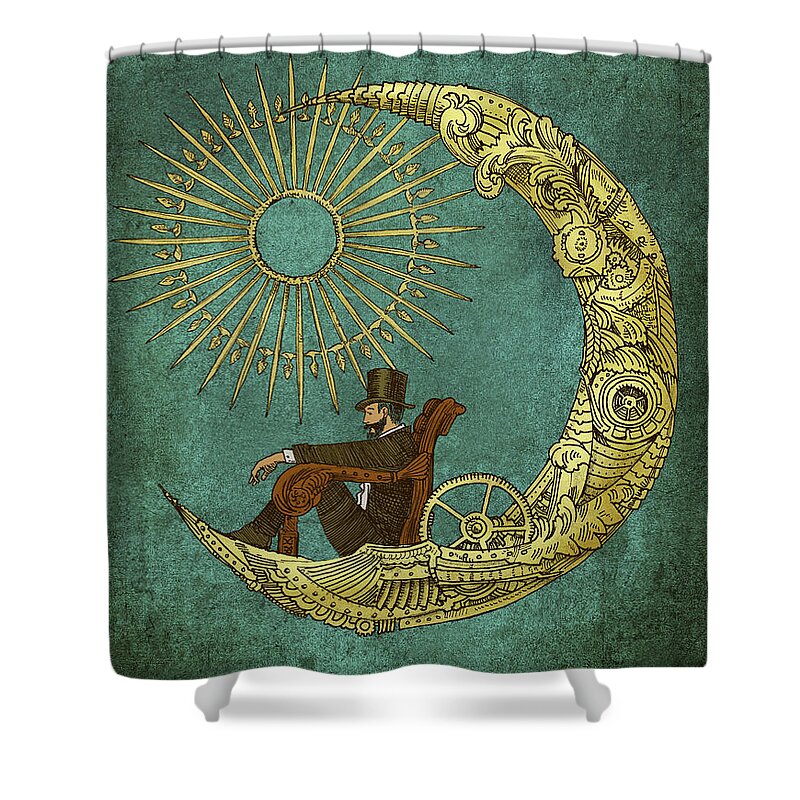 Moon Shower Curtain featuring the drawing Moon Travel - option by Eric Fan
