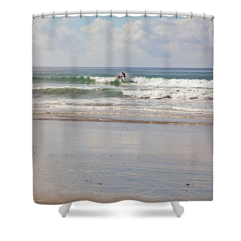  Shower Curtain featuring the photograph Moonlight Beach Surfer by Catherine Walters