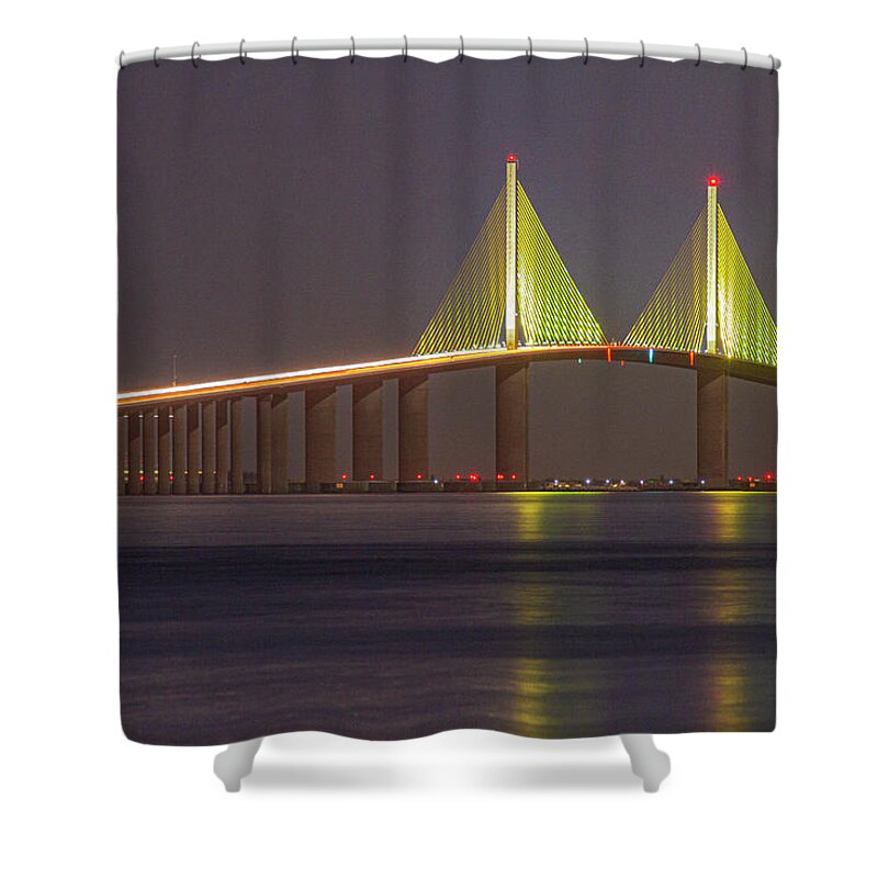 Ft Desoto Shower Curtain featuring the photograph Moonlit Skyway by Al Hann