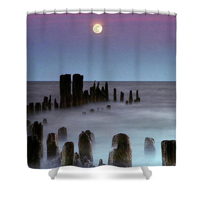 Lake Michigan Shower Curtain featuring the photograph Moonrise by James Jordan Photography