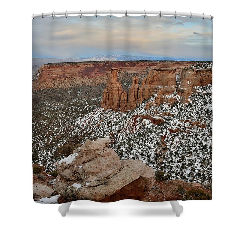 Colorado National Monument Shower Curtain featuring the photograph Moonrise over Colorado National Monument by Ray Mathis