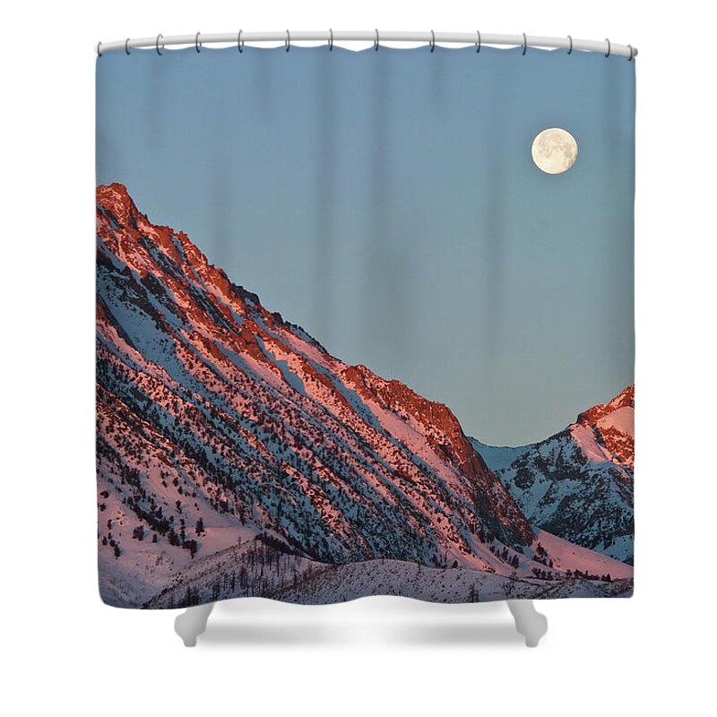 Scenics Shower Curtain featuring the photograph Moonset From The Buttermilks by Donald E. Hall